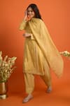 Naintara Bajaj_Yellow Satin, Silk Embroidery Round Neck Hand Straight Kurta Set _Online