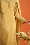 Buy_Naintara Bajaj_Yellow Satin, Silk Embroidery Round Neck Hand Straight Kurta Set _Online