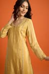 Naintara Bajaj_Yellow Satin, Silk Embroidery Round Neck Hand Straight Kurta Set 