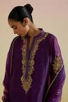 Shop_Bunka_Purple Organza Embroidery, Sequins, Zari Split V-neck, Aashra Kurta Sharara Set _Online_at_Aza_Fashions