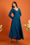 Buy_Naintara Bajaj_Blue Chiffon Sequins, Embroidery, Zari V-neck Butti Pattern Anarkali Set 