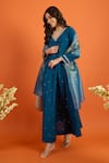 Shop_Naintara Bajaj_Blue Chiffon Sequins, Embroidery, Zari V-neck Butti Pattern Anarkali Set 