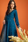 Buy_Naintara Bajaj_Blue Chiffon Sequins, Embroidery, Zari V-neck Butti Pattern Anarkali Set _Online