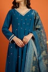 Naintara Bajaj_Blue Chiffon Sequins, Embroidery, Zari V-neck Butti Pattern Anarkali Set 
