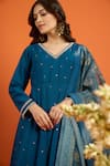 Naintara Bajaj_Blue Chiffon Sequins, Embroidery, Zari V-neck Butti Pattern Anarkali Set 