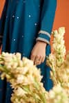 Naintara Bajaj_Blue Chiffon Sequins, Embroidery, Zari V-neck Butti Pattern Anarkali Set 