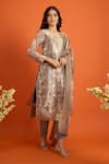 Shop_Naintara Bajaj_Brown Organza, Jacquard Embroidery, Zari, Foil Butti Pattern Straight Kurta Set _Online_at_Aza_Fashions