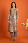 Naintara Bajaj_Brown Organza, Jacquard Embroidery, Zari, Foil Butti Pattern Straight Kurta Set _at_Aza_Fashions
