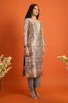 Shop_Naintara Bajaj_Brown Organza, Jacquard Embroidery, Zari, Foil Butti Pattern Straight Kurta Set 