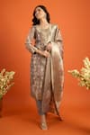 Shop_Naintara Bajaj_Brown Organza, Jacquard Embroidery, Zari, Foil Butti Pattern Straight Kurta Set _Online