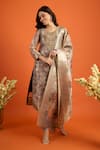 Naintara Bajaj_Brown Organza, Jacquard Embroidery, Zari, Foil Butti Pattern Straight Kurta Set 