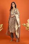 Naintara Bajaj_Brown Organza, Jacquard Embroidery, Zari, Foil Butti Pattern Straight Kurta Set 