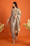 Naintara Bajaj_Brown Organza, Jacquard Embroidery, Zari, Foil Butti Pattern Straight Kurta Set 