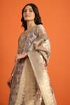 Naintara Bajaj_Brown Organza, Jacquard Embroidery, Zari, Foil Butti Pattern Straight Kurta Set 