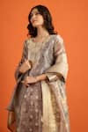 Naintara Bajaj_Brown Organza, Jacquard Embroidery, Zari, Foil Butti Pattern Straight Kurta Set 