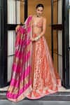 Neha Khullar_Orange Mirrors, Zari V-neck Zardozi Lehenga Set _at_Aza_Fashions