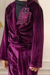Buy_Risa Dreamworld_Wine Velvet Applique, Sequins Cropped Blazer And Flared Trouser Set _Online_at_Aza_Fashions