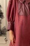 Buy_Risa Dreamworld_Maroon Suede, Leather Embroidery Contrast Collar Dress _Online_at_Aza_Fashions