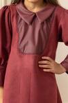 Shop_Risa Dreamworld_Maroon Suede, Leather Embroidery Contrast Collar Dress _Online_at_Aza_Fashions