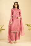Buy_Naintara Bajaj_Pink Satin, Silk Embroidery, Sequins Mandarin Collar Scatter Kurta Set _at_Aza_Fashions
