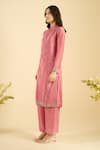 Naintara Bajaj_Pink Satin, Silk Embroidery, Sequins Mandarin Collar Scatter Kurta Set _at_Aza_Fashions