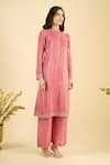 Buy_Naintara Bajaj_Pink Satin, Silk Embroidery, Sequins Mandarin Collar Scatter Kurta Set 