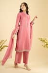 Buy_Naintara Bajaj_Pink Satin, Silk Embroidery, Sequins Mandarin Collar Scatter Kurta Set _Online