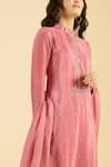 Shop_Naintara Bajaj_Pink Satin, Silk Embroidery, Sequins Mandarin Collar Scatter Kurta Set _Online