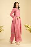 Naintara Bajaj_Pink Satin, Silk Embroidery, Sequins Mandarin Collar Scatter Kurta Set 