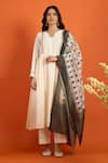Shop_Naintara Bajaj_Off White Chiffon Round Neck Side Gathered Kurta Pant Set _Online_at_Aza_Fashions