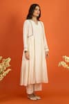 Shop_Naintara Bajaj_Off White Chiffon Round Neck Side Gathered Kurta Pant Set _Online