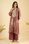 Buy_Naintara Bajaj_Magenta Organza Mirrors, Embroidery Round Neck Shimmer Kurta And Palazzo Set _at_Aza_Fashions