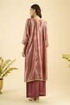Naintara Bajaj_Magenta Organza Mirrors, Embroidery Round Neck Shimmer Kurta And Palazzo Set _Online_at_Aza_Fashions