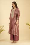 Shop_Naintara Bajaj_Magenta Organza Mirrors, Embroidery Round Neck Shimmer Kurta And Palazzo Set _Online_at_Aza_Fashions