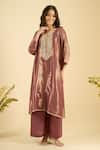 Buy_Naintara Bajaj_Magenta Organza Mirrors, Embroidery Round Neck Shimmer Kurta And Palazzo Set 