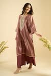 Naintara Bajaj_Magenta Organza Mirrors, Embroidery Round Neck Shimmer Kurta And Palazzo Set _Online