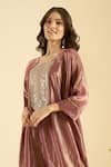 Buy_Naintara Bajaj_Magenta Organza Mirrors, Embroidery Round Neck Shimmer Kurta And Palazzo Set _Online