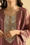Naintara Bajaj_Magenta Organza Mirrors, Embroidery Round Neck Shimmer Kurta And Palazzo Set 