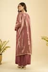 Naintara Bajaj_Magenta Organza Mirrors, Embroidery Round Neck Shimmer Kurta And Palazzo Set 