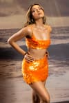 Asra_Orange Net, Lycra Sequins Square Neck Hand Embroidered Top And Skirt Set _Online_at_Aza_Fashions