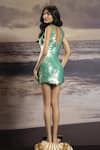 Shop_Asra_Green Lycra, Net Sequins V-neck Scallop Hand Embroidered Dress _at_Aza_Fashions