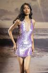 Asra_Purple Net, Lycra Sequins, Embroidery V-neck Hand Dress _Online_at_Aza_Fashions