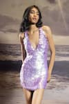 Shop_Asra_Purple Net, Lycra Sequins, Embroidery V-neck Hand Dress _at_Aza_Fashions