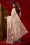 Shop_Azeera_Pink Net Embroidery, Sequins, Floral Work Saree With Unstitched Blouse Piece _at_Aza_Fashions