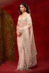 Buy_Azeera_Pink Net Embroidery, Sequins, Floral Work Saree With Unstitched Blouse Piece _Online