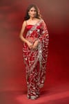 Buy_Azeera_Maroon Net Embroidery, Sequins, Zari Floral Saree With Unstitched Blouse Piece _at_Aza_Fashions