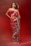 Azeera_Maroon Net Embroidery, Sequins, Zari Floral Saree With Unstitched Blouse Piece _Online_at_Aza_Fashions