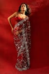Buy_Azeera_Maroon Net Embroidery, Sequins, Zari Floral Saree With Unstitched Blouse Piece _Online_at_Aza_Fashions