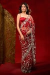 Azeera_Maroon Net Embroidery, Sequins, Zari Floral Saree With Unstitched Blouse Piece _at_Aza_Fashions