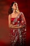 Shop_Azeera_Maroon Net Embroidery, Sequins, Zari Floral Saree With Unstitched Blouse Piece 